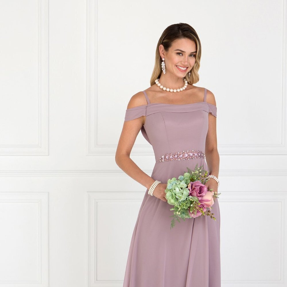 NEW LONG SLEEVELESS SHEATH CHIFFON DRESS EMBROIDERED WITH RHINESTONES GL1522